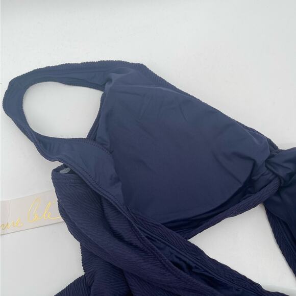 ANNE COLE Twist Front Navy Swimsuit One Piece Textured Cut Out Swim NWT Size 12 - Picture 7 of 11
